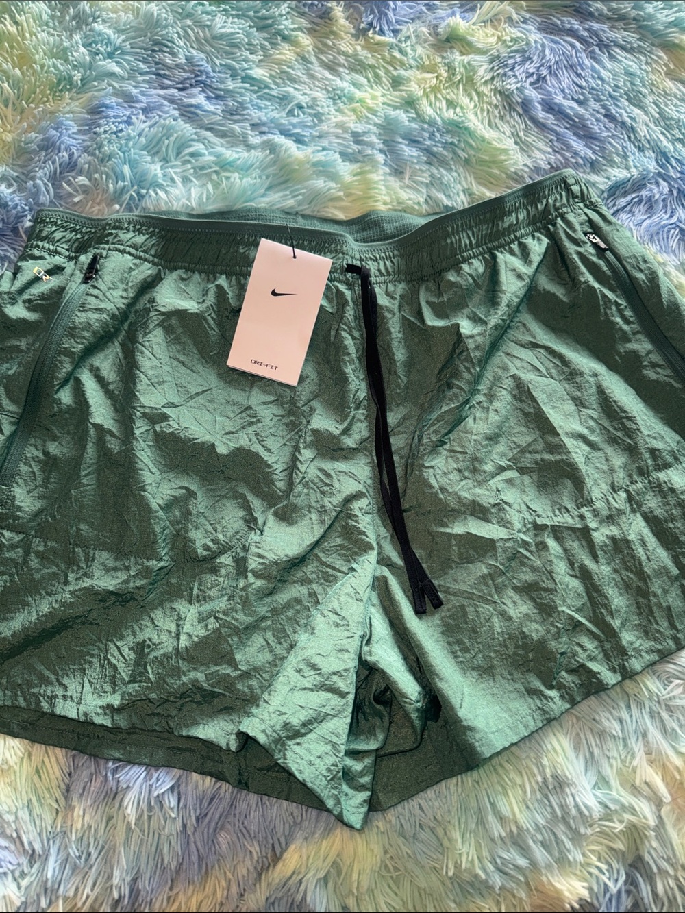 Nike Green Athletic Running Shorts with Black Drawstring